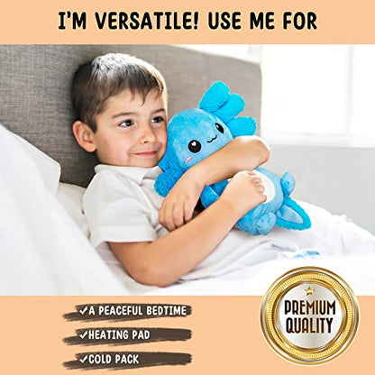 Axolotl Microwavable Unscented Heating Pad for Women and Kids- Cute Soft Cozy Pillow Plush Heatable Warm Stuffed Animals - Kawaii Hot and Cold Plushie Food Toy - Axolotl Gifts for Girls and Boys - style: Blue Axolotl