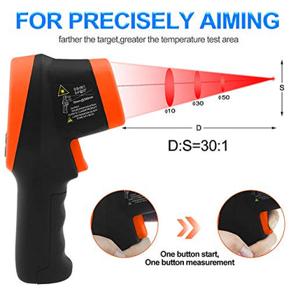Infrared Thermometer -58℉- 2732℉ (-50℃~1500℃) Dual Laser Pyrometer | High Temperature IR Thermometer 30:1DS,Adjustable emissivity 0.1-1.0 ,Hi/Lo Temp Alarm, for Furnace Forge Kiln - color: AP-2732 Orange