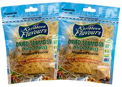 Karibbean Flavours Dried Sea Moss (pack of 2) x 3Oz./85g | Caribbean Superfood - Wildcrafted Seedstock - Ethically Harvested - Makes 4 Quarts Gel - size: 2.99 Ounce (Pack of 2)