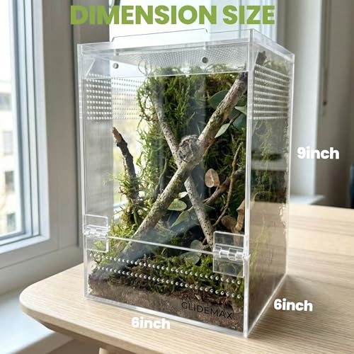 Jumping Spider Enclosure, Acrylic Tarantula Enclosure, 6x6x9 Inch Insect Terrarium with 2 Magnetic Doors, Pre-Assembled Reptile Habitat for Gecko, Mantis, Snail, Lizard, Frog, Hermit Crab, Hatchlings - size: 6x6x9inch