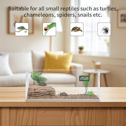Acrylic Tarantula Enclosure, Reptile Terrarium Breeding Tank w/Temperature Hygrometer,Habitat Reptiles Feeding Box Isopod Terrarium Cage for Insect Lizard Home Office (Reptile-Tank-S(No Tray)) - size: Reptile-Tank-S(No Tray)