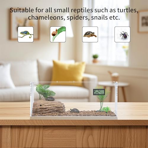 Acrylic Tarantula Enclosure, Reptile Terrarium Breeding Tank w/Temperature Hygrometer,Habitat Reptiles Feeding Box Isopod Terrarium Cage for Insect Lizard Home Office (Reptile-Tank-L(No Tray)) - size: Reptile-Tank-L(No Tray)