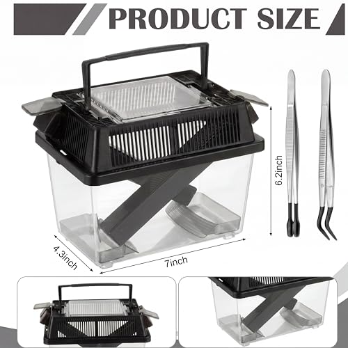 Cricket Keeper with Feeding Kit Transparency Cricket Keeper with Tubes Includes Feeding Tongs and Curved Tweezers Insect Breeding Box for Gecko Snake Lizards (2 Pack,7.09 x 4.33 x 6.3 Inches) - size: 7.09 x 4.33 x 6.3 Inches