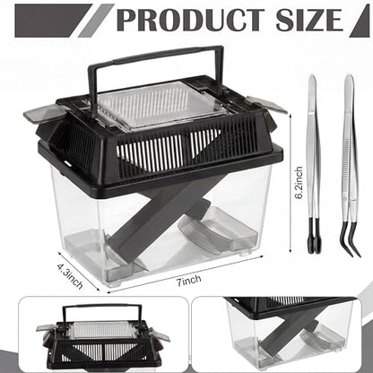 Cricket Keeper with Feeding Kit Transparency Cricket Keeper with Tubes Includes Feeding Tongs and Curved Tweezers Insect Breeding Box for Gecko Snake Lizards (2 Pack,7.09 x 4.33 x 6.3 Inches) - size: 7.09 x 4.33 x 6.3 Inches