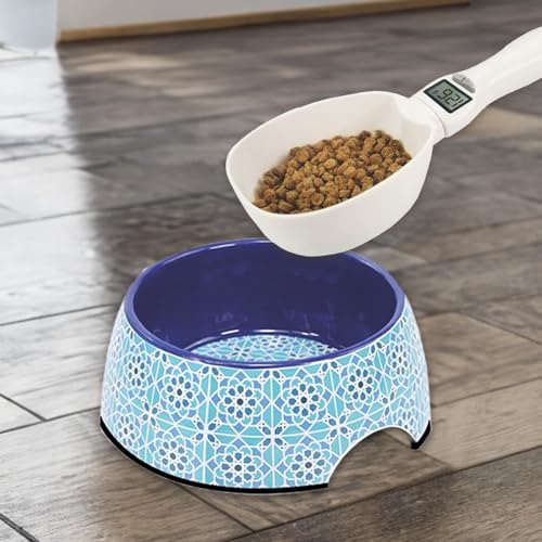 Record Measuring Spoon, Cradle for Dry Food for Dogs and Cats, Integrated Digital Scale, Maximum Load Capacity 800 g/ml, BPA-Free Plastic, White