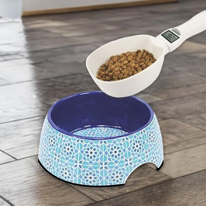 Record Measuring Spoon, Cradle for Dry Food for Dogs and Cats, Integrated Digital Scale, Maximum Load Capacity 800 g/ml, BPA-Free Plastic, White