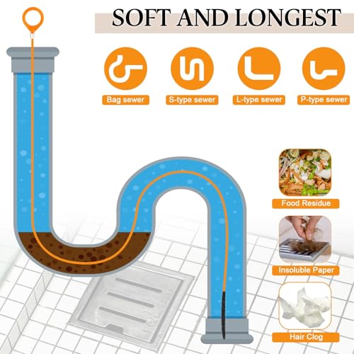 3pcs 50 Inch Drain Snake Hair Clog Remover Tool, Anti-Break Metal with Nylon Coating Sink Snake, for Bathroom Sink, Tub, Shower, Pipe Drain - style: 50 IN