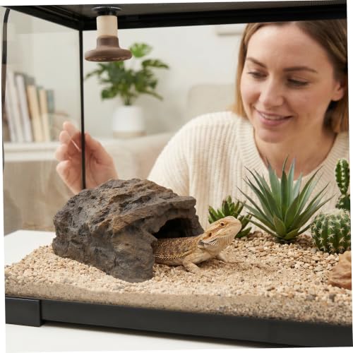Reptile Hide, Resin Toad House Realistic Rock Cave Safe Humid Shelter for Frogs & Small Reptiles Indoor/Outdoor Garden Use, Reptile Cave