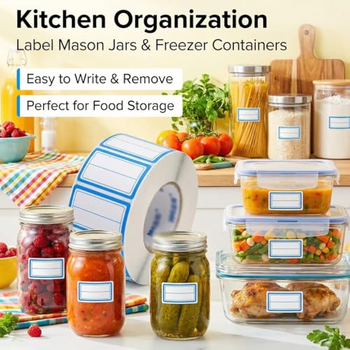 500Pcs 40x25mm 2-Line Blue Border Freezer Labels, Writable Stickers | 500Pcs 40x25mm labels; removable writable adhesive for jars, containers, meal prep, pantry storage, and freezer use. - color: 500pcs Blue 2-line