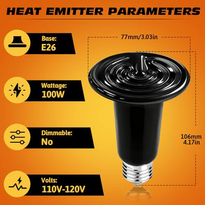 100W Ceramic Heat Emitter E26 Base Ceramic Heat Bulb Ceramic | Heat Lamp for Reptiles No Light Heat Lamp for Amphibian Pet Brooder Coop Lizard Turtle Snake Terrarium - style: 100 Watts