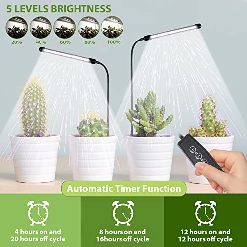 Grow Light for Indoor Plants Growing, 6000K Full Spectrum Gooseneck Plant Lamp for Seedings Succulents Small Plants, Auto On/Off Timing & 5 Dimming, 1-Pack