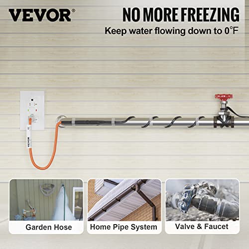 VEVOR Self-Regulating Pipe Heating Cable, 18-feet 5W/ft Heat Tape for Pipes Freeze Protection, Protects PVC Hose, Metal and Plastic Pipe from Freezing, 120V - size: 18 Feet