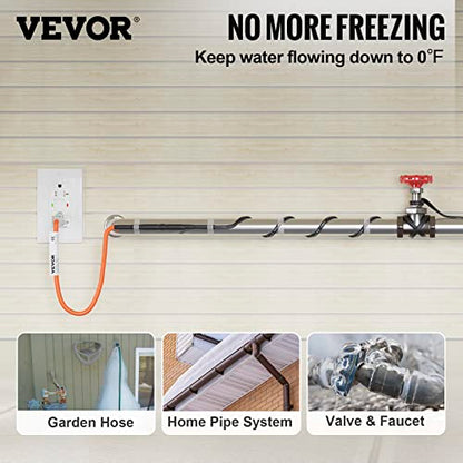 VEVOR Self-Regulating Pipe Heating Cable, 18-feet 5W/ft Heat Tape for Pipes Freeze Protection, Protects PVC Hose, Metal and Plastic Pipe from Freezing, 120V - size: 18 Feet