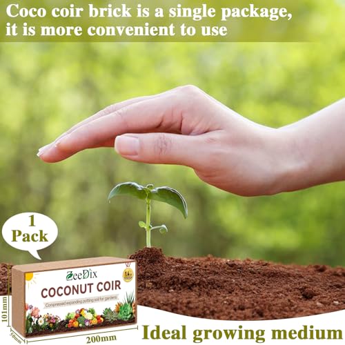 Organic Coco Coir Brick, Premium Coconut Coir for Plants, 1 Pack | 100% Coconut Fiber, Low EC & pH Balance Seed Starter Potting Soil for Plants, Herbs Houseplants Bonsai Vegetables Flowers