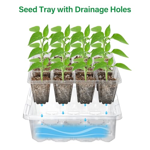 Seed Starter Trays with 12-LED Grow Lights, Clear, 5 Pack | 5 clear-base seedling kits, 60 cells, 12-LED grow light per tray, vented humidity domes, drainage holes, 1-to-5 USB cable - color: Clear, size: 5 Packs