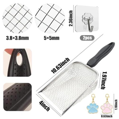 Chicken Poop Scooper for Coop, 2 Pack Chicken Coop Shovel | 0.15 Inch & 0.2 Inch Mesh, Metal Chicken Coop Rake and Scoop Tool, Sifting Shovel for All Litter Types, Anti-Slip