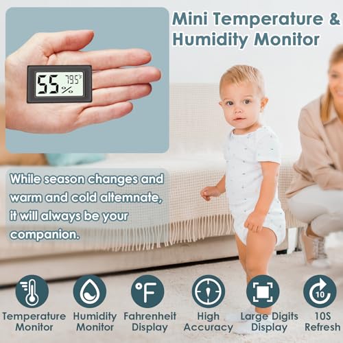 12-Pack Mini Hygrometer Indoor Humidity Meter, Highly Accurate Digital Thermometer Humidity Gauge Meter, Indoor Thermometer Hygrometer Monitor Fahrenheit (℉) for Humidors
