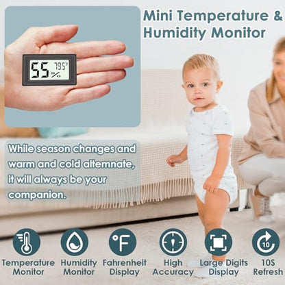 12-Pack Mini Hygrometer Indoor Humidity Meter, Highly Accurate Digital Thermometer Humidity Gauge Meter, Indoor Thermometer Hygrometer Monitor Fahrenheit (℉) for Humidors