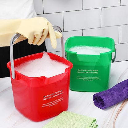 Lallisa 12 Pcs 3 Quart Cleaning Bucket Small Sanitizing Square Bucket Detergent Pail for Home Office Commercial Restaurant Kitchen Bathroom School (Red Green) - color: Red Green