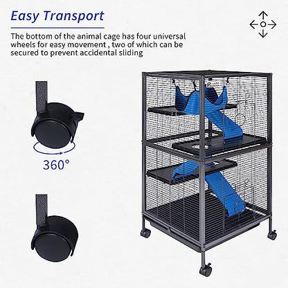 4 Tier Steel Deluxe Small Animal Pet Cage Kit for Guinea Pig Ferret Little Rabbit with Wheels Brakes Hammock 4 Platforms Removable Tray and Ladder with Flannel - size: 20.0"L x 20.0"W x 45.0"H