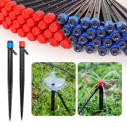 Riboud 60 Pack Drip Irrigation Emitters Sprays for 1/4 Drip Irrigation Tubing, Irrigation System for Garden (30 Pcs Emitters Vortex + 30 Pcs Emitters Stream) - size: 60 Pcs Emitters