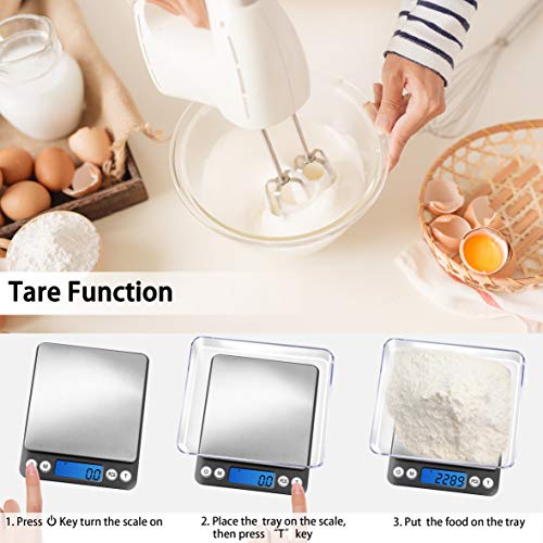 Fuzion Small Gram Scale 3000g, Digital Kitchen Food Scale, Gram and Ounce | 0.1g Accuracy, 6 Modes, 2 Trays Included, LCD Display, Tare, Piece Counting, For Food, Coffee, Cooking, Herb, Reptiles, Coins - color: Black