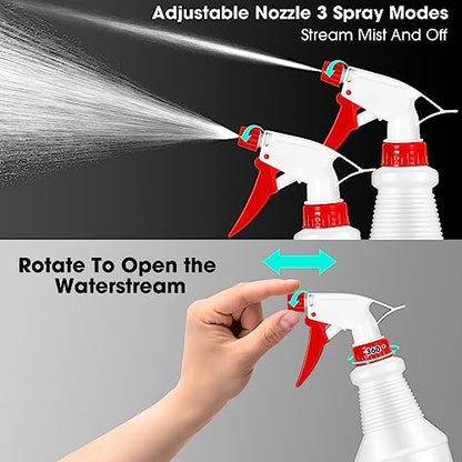 18 Pack Spray Bottles in Bulk,16 oz Plastic Empty Clear Spray Bottles for Cleaning Solution Leak Proof Refillable with Label Funnels and Adjustable Nozzle for Home Gardening Commercial