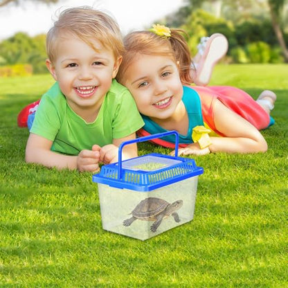 Alipis Small Fish Tank: Clear Plastic Aquarium with Lid & Handle - Portable Reptile Carrier for Turtles, Snakes, Fish Home Transport and Storage 5. 27x3. 66x3. 62 Inch