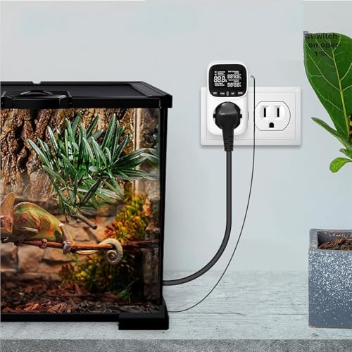 KABASI Digital Temperature Controller, Only Fahrenheit Dispaly with Sensor | Heavy Duty 15A Thermostat Outlet, Heating Cooling Control Timer Plug Socket for Greenhouse Refrigerator Terrarium Aquarium