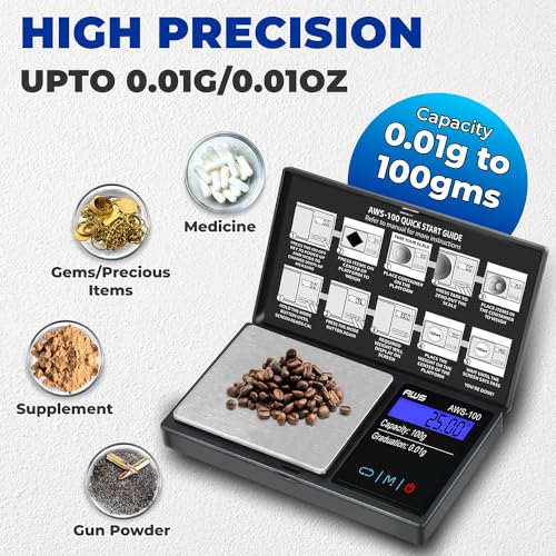 Series Digital Pocket Weight Scale, Stainless-Steel Backlit LCD 100g x 0.01g, (Black), AWS-100-Black - AMERICAN WEIGH SCALES - color: Black, size: 100g x 0.01g