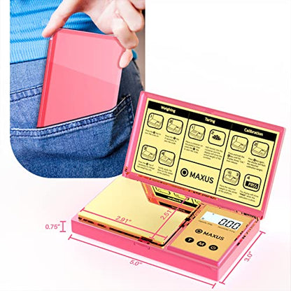 Digital Gram Scale with 200g x 0.01g Capacity | Stylish Pink Plated Shining Cover and Platform, Mini Pocket Scale for Food and Jewelry - color: Pink