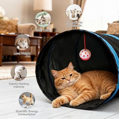 Bemodst Cat Tunnel for Indoor Cats, 5 Way Cat Tubes and Tunnels Collapsible S-Shape Small Animal Tubes Kitty Tunnels Interactive Maze Cat Toy for Kitten Rabbit Ferret - 5 Way - color: Black&Blaue 5 way