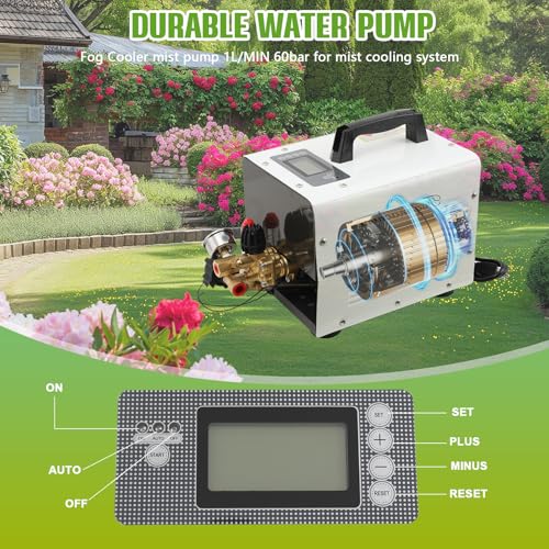 860PSI High Pressure Mist Cooling System Pump with 20pcs Nozzles, 180W Mister System for Outside Patio, Patio Misting Mister System Kit Greenhouse Misting System