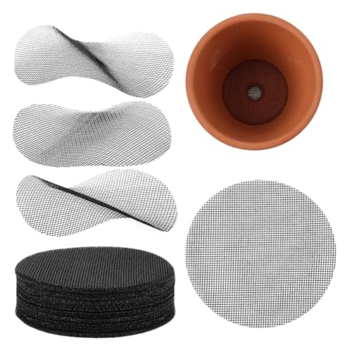 lasuroa 50pcs Flower Pot Hole Mesh Pads, 10cm/4in Diameter Bonsai Mesh Drainage Screens Durable and Reusable Garden Pot Accessories for Avoiding Leakage (Round)