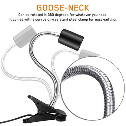 Reptile Heat Lamp,Heating Lamp with Clamp, Adjustable Habitat Basking Heat Lamp,UVA/UVB Light Lamp 360° Rotatable Clip and Dimmable Switch for Aquarium(Bulb Included) (E27,110V) - color: Silver