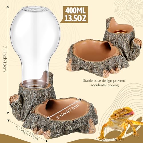 Briwooody 2 Pcs Automatic Reptile Water Dispenser 13.5 oz Large Bearded Dragon Water Bowl Reptile Dish Feeder for Terrarium Tank, Turtle, Geckos, Frog, Tortoise, Amphibians, Lizards