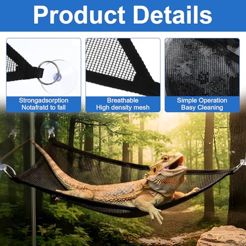 2Pcs Bearded Dragon Hammock, Breathable Mesh Reptile Hammock Lizard Tank Accessories, Triangle Geckos Hammocks for Bearded Dragons, Snakes, and Axolotls, Perfect Beard Dragon Tank Accessories