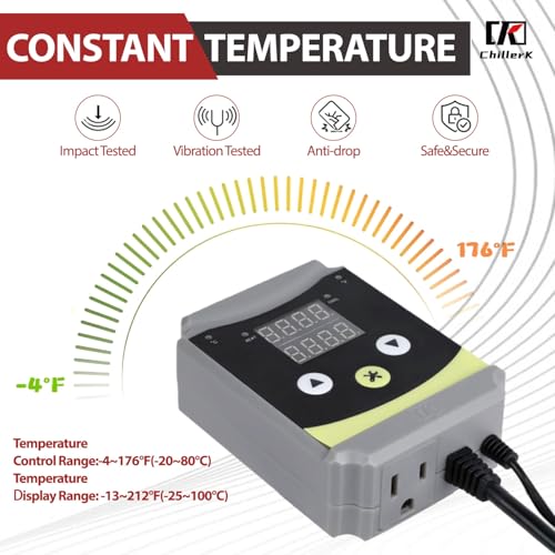 Refrigeration and Constant Temperature Control,Reptile Thermostat Temperature Controller,Digital Heat Mat for Seed Starting,Plant Germination,Incubator,Brooder, Brewing,Cooling Devices,-4-176°F,1000W