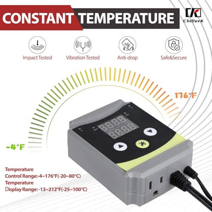 Refrigeration and Constant Temperature Control,Reptile Thermostat Temperature Controller,Digital Heat Mat for Seed Starting,Plant Germination,Incubator,Brooder, Brewing,Cooling Devices,-4-176°F,1000W