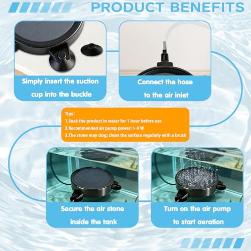 Zihvfzu 2PCS 4" Aquarium Air Stone Disc with 3 Suction Cups, Bubble Diffuser for Fish Tanks, Water Tanks & Hydroponic Systems