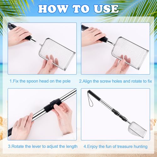 POILKMNI New Upgraded 2 Pcs Shark Tooth Sifter, Beach Sand Sifter, Sand Scoop Shell Scooper for Beach Scoop Shovel Sifter Tool for Picking Up Shells, Shark Tooth Sifter Dipper - color: Silver