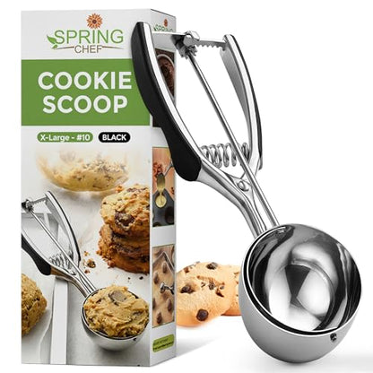 Spring Chef Extra Large Stainless Steel Cookie Scoop, #10, 5.5 Tbsp, Black | Premium 4" Cookie Dough Scoop for Baking, Dishwasher Safe Cookie Scooper, Ice Cream Scoop w/ Soft Grip & Trigger Release - color: Black, size: #10 - X-Large - 5.5 Tbsp