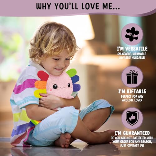 Rainbow Axolotl Microwavable 1.5 lbs Unscented Heating Pad for Women and Kids- Cute Soft Cozy Pillow Plush Heatable Warm Stuffed Animals - Kawaii Hot and Cold Plushie- Axolotl Gifts for Girls and Boys - style: Rainbow Axolotl