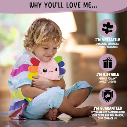 Rainbow Axolotl Microwavable 1.5 lbs Unscented Heating Pad for Women and Kids- Cute Soft Cozy Pillow Plush Heatable Warm Stuffed Animals - Kawaii Hot and Cold Plushie- Axolotl Gifts for Girls and Boys - style: Rainbow Axolotl