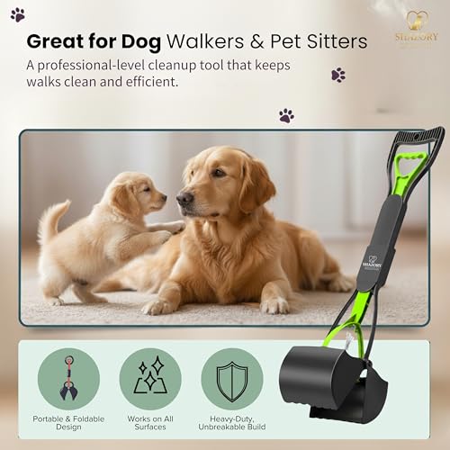 SHAZORY Pooper Scooper for Dogs & Cats – Long Handle, Heavy-Duty Design with Bag Dispenser, Poop Scooper for Large Dogs, Dog Poop Scoop for Yard, Portable for Pet Parents & Dog Walkers (32") - size: 32"