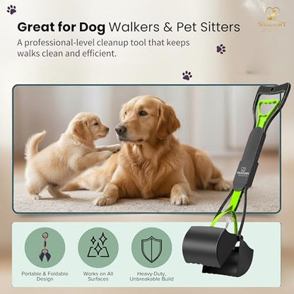 SHAZORY Pooper Scooper for Dogs & Cats – Long Handle, Heavy-Duty Design with Bag Dispenser, Poop Scooper for Large Dogs, Dog Poop Scoop for Yard, Portable for Pet Parents & Dog Walkers (32") - size: 32"