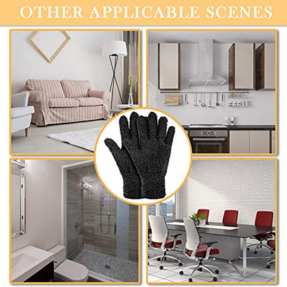 4 Pairs Microfiber Dusting Gloves Washable Reusable Cleaning Gloves Mittens for Plants House Cleaning Car Blinds - color: Dark Blue, Gray, Khaki, Black, size: Medium