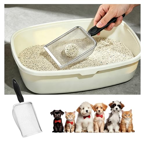 Stainless Steel Fine Mesh Litter Shovel, Reptile Cleaner Scooper | Metal Non-Slip Black Handle Sifter for Lizard Substrate, Reptile Terrarium Sand & Waste