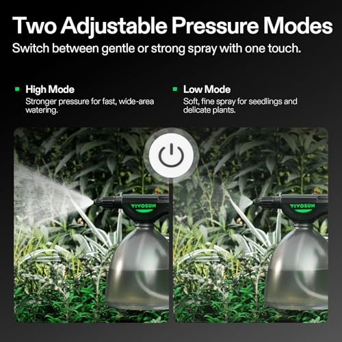 VIVOSUN 70oz Battery Powered Sprayer, Electric Spray Bottle | USB Rechargeable, Automatic Water Pump Plant Mister with Adjustable Pressure, Easy to Refill, 2.2 Ah Battery