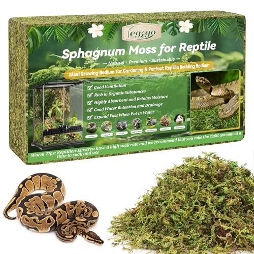14OZ Natural Sphagnum Moss for Reptile Terrarium Substrate Bedding | 16QT High Expansion, Moisture Retention, Helps Shedding, Long Fibers Dried Moss for Leopard Gecko, Snake, Frog, Turtle - size: 14 OZ